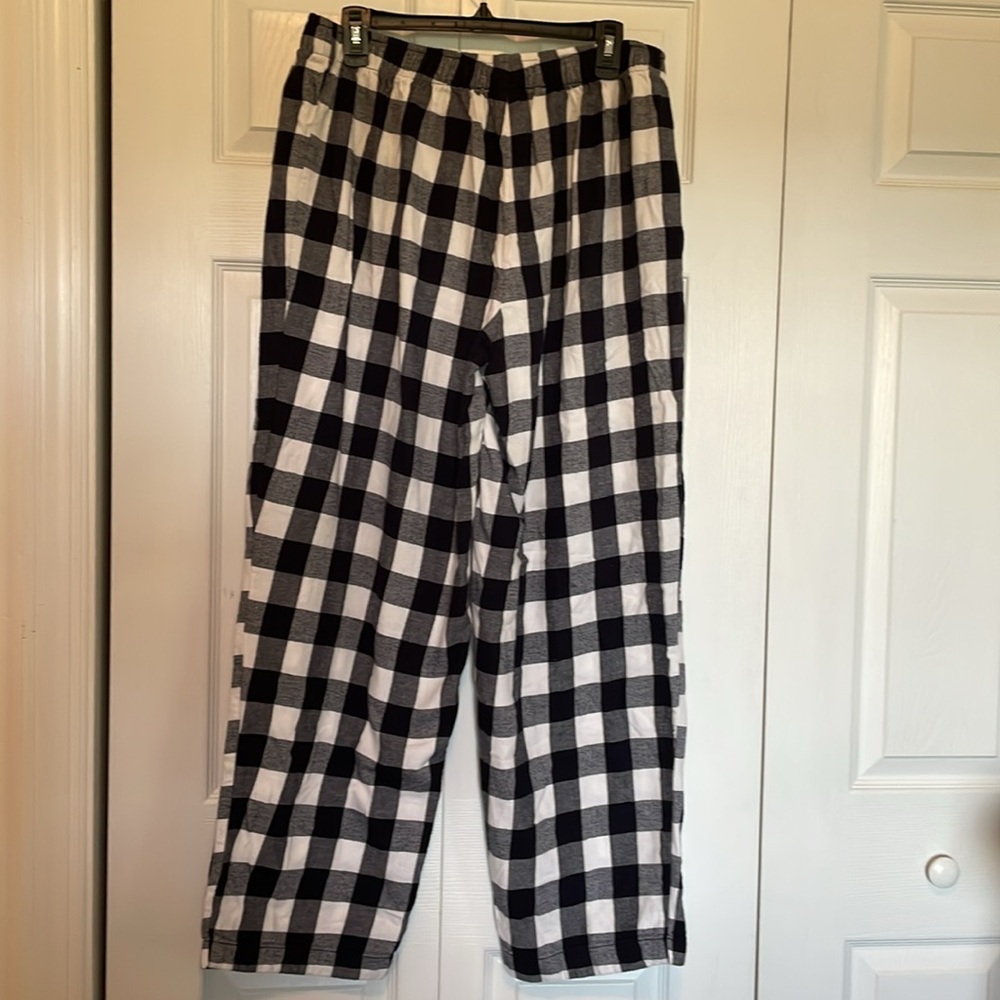 Men’s Lands’ End Sz L pj pants. Button fly navy & white checkered elastic waist - Picture 6 of 6